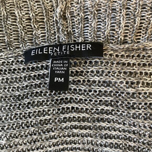 EILEEN FISHER Womens Cardigan Size PM Grey Open Knit 3/4 Sleeve Italian Yarn - Picture 3 of 3